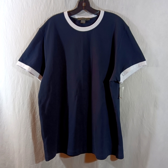 French Connection NWT Mens XL Shirt Navy Blue Ringer TShirt Pique Cotton Tee Top - Picture 1 of 7